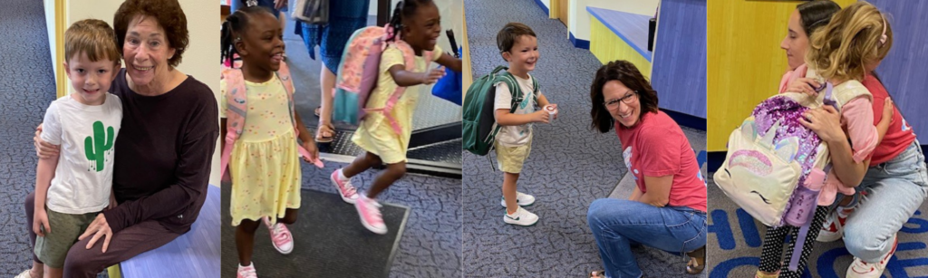 Collage of images of teachers greeting students